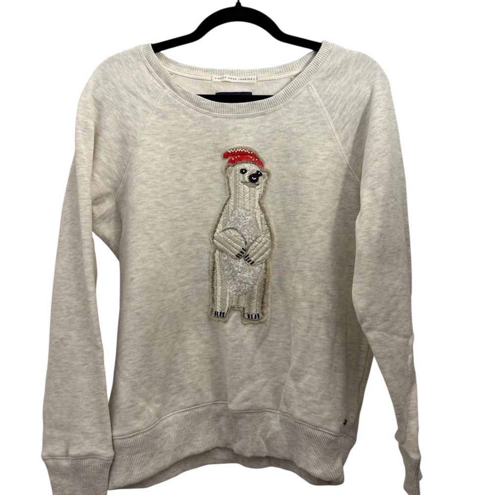 American Eagle Outfitters Women's Cream Sweater with Polar Bear size Large